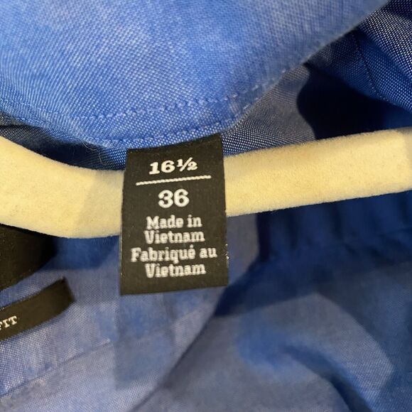 Nordstrom Mens Shop Blue Traditional Fit Non Iron Dress Shirt Sz 16 1/2 36 - Picture 12 of 13